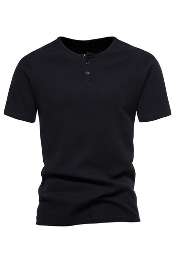Svart bomull Crewneck korte ermer Menns Polo Short